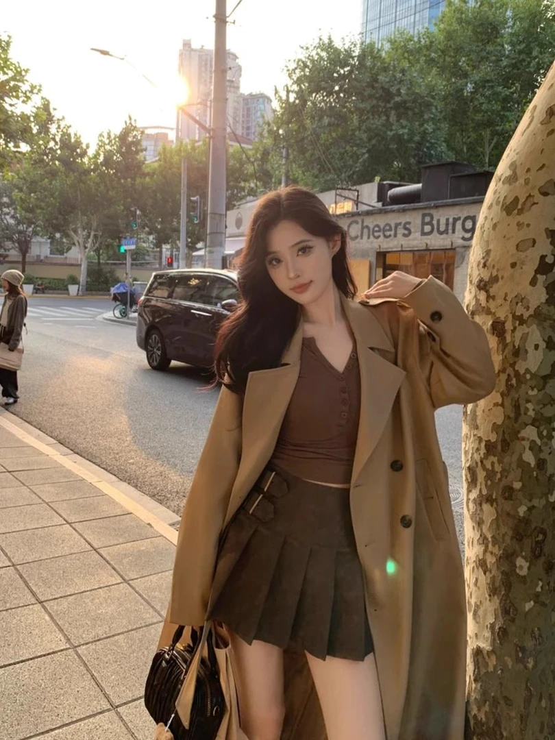 2025新款宽松御姐风衣高级感显瘦收腰小个子中长款百搭气质外套女