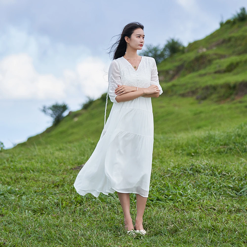 【晴雨原创】新中式高定禅意日常气质刺绣连衣裙-32260