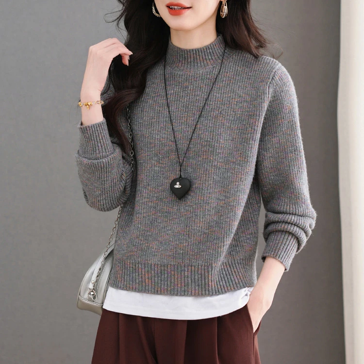秋冬百搭时尚洋气复古加厚保暖打底衫毛衣女装宽松针织短款套头圆