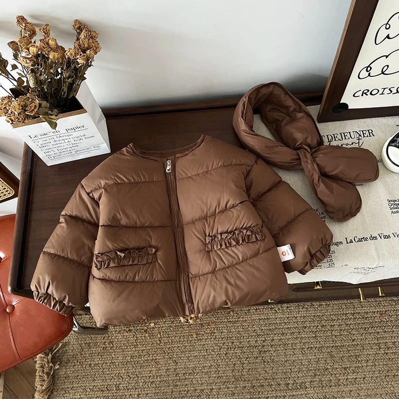 【现货】橘止皮儿童羽绒服冬季新女童咖色外套90白鸭绒保暖DW246981