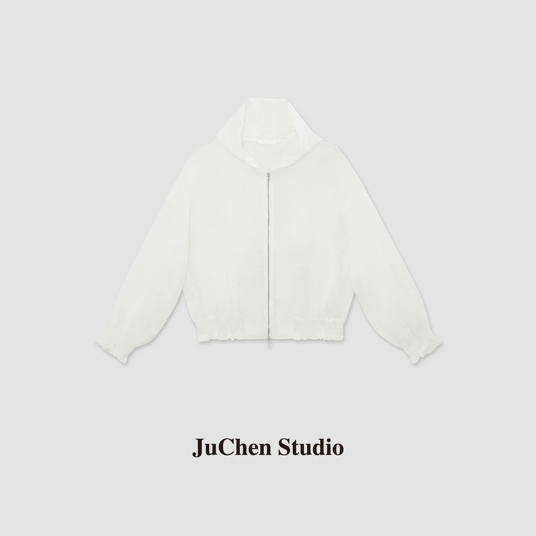 “月移花影”春夏轻量苎麻刺绣雕花落肩连帽宽松小外套 SS034112