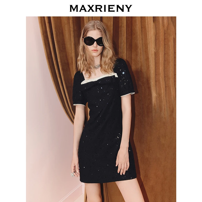 MAXRIENY法式千金风连衣裙赫本甜美风收腰裙高级感a字约会小黑裙