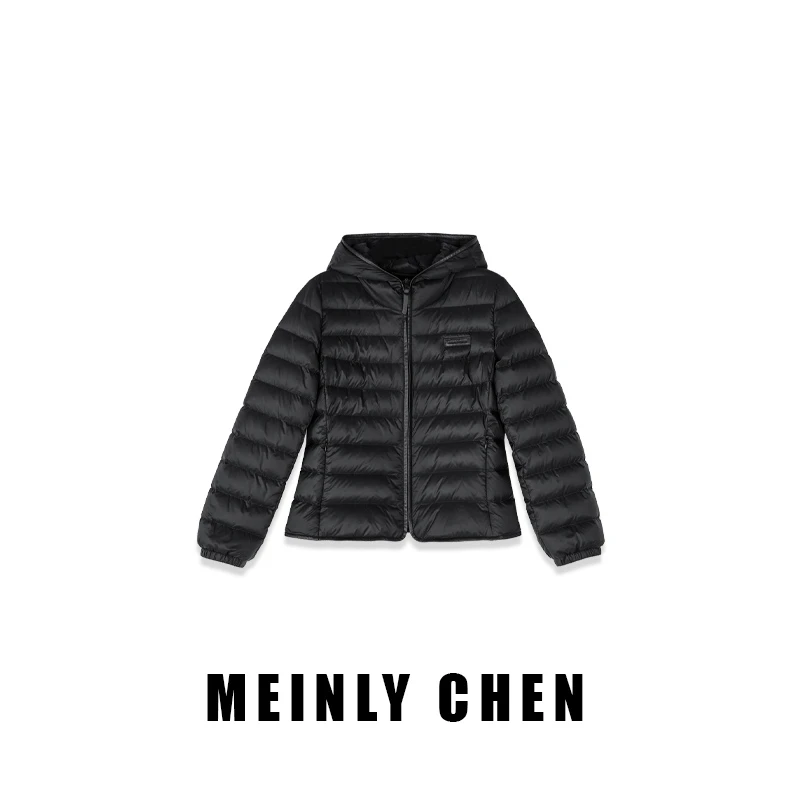 【MEINLY  CHEN】高端设计师款黑色连帽轻薄保暖经典鹅绒服8252351