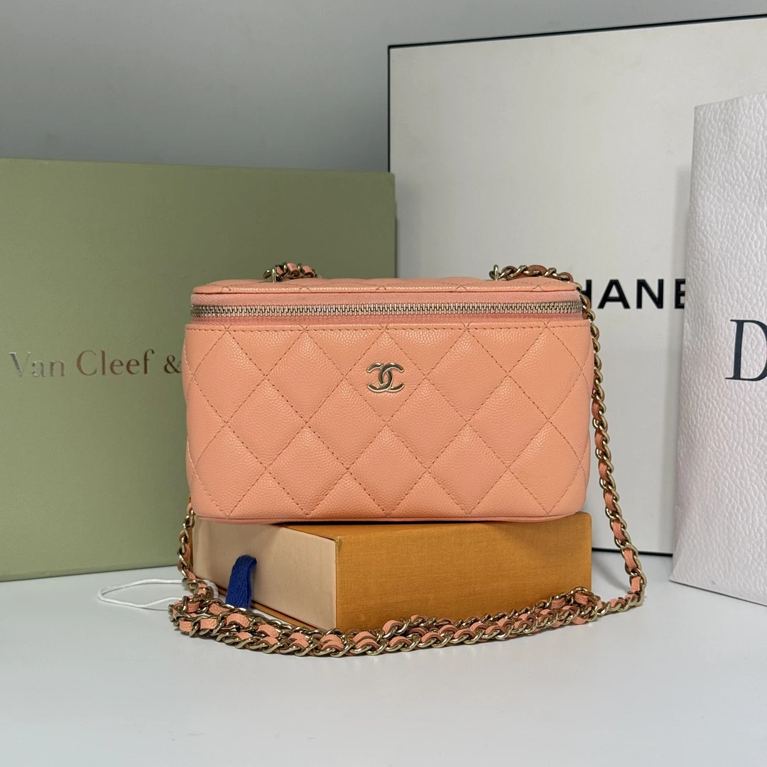 99新 Chanel/香奈儿 荔枝牛皮纹盒子包化妆包