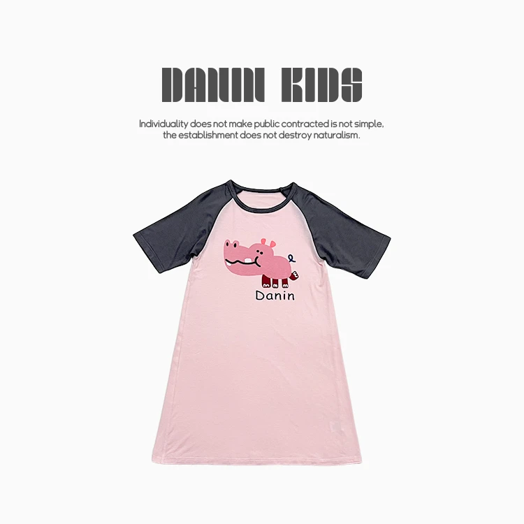 【嗒囜】软糯柔滑贴肤☆40支木代尔女童短袖T恤裙夏装宽松睡衣连