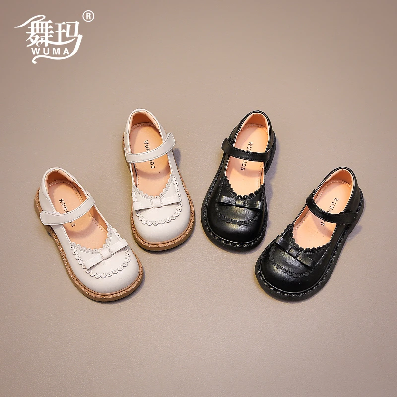 舞玛女童鞋子2025新款春夏季女孩真皮黑色校园小皮鞋518167
