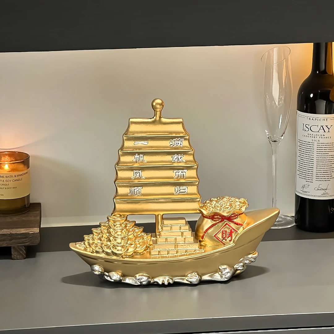 招财一帆风顺帆船摆件家用酒柜客厅电视柜摆件办公室玄关家居摆件