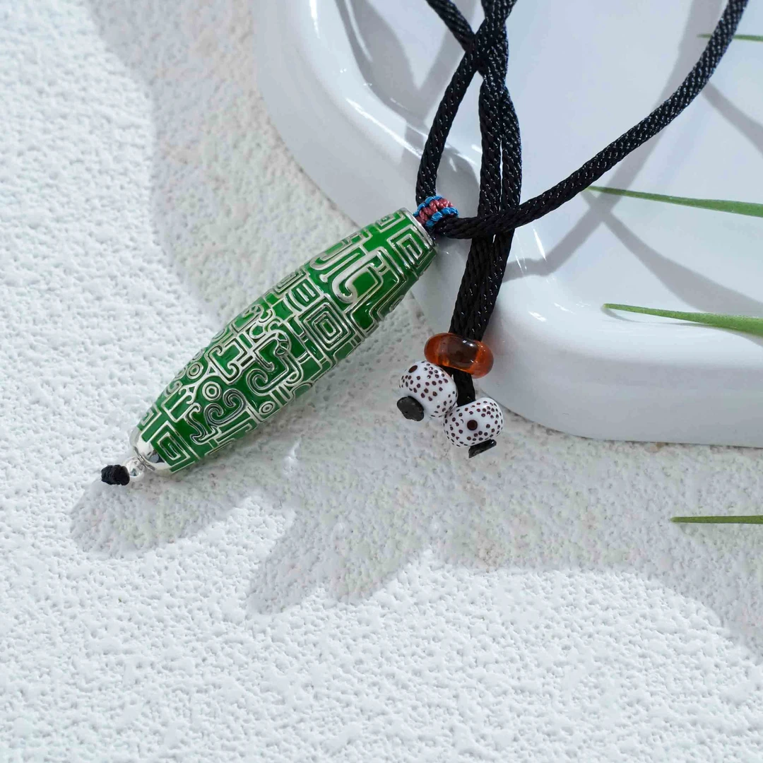 吊坠925银珐琅 苍苔坠s925民族风古法吊坠项链挂坠坠链毛衣链挂件