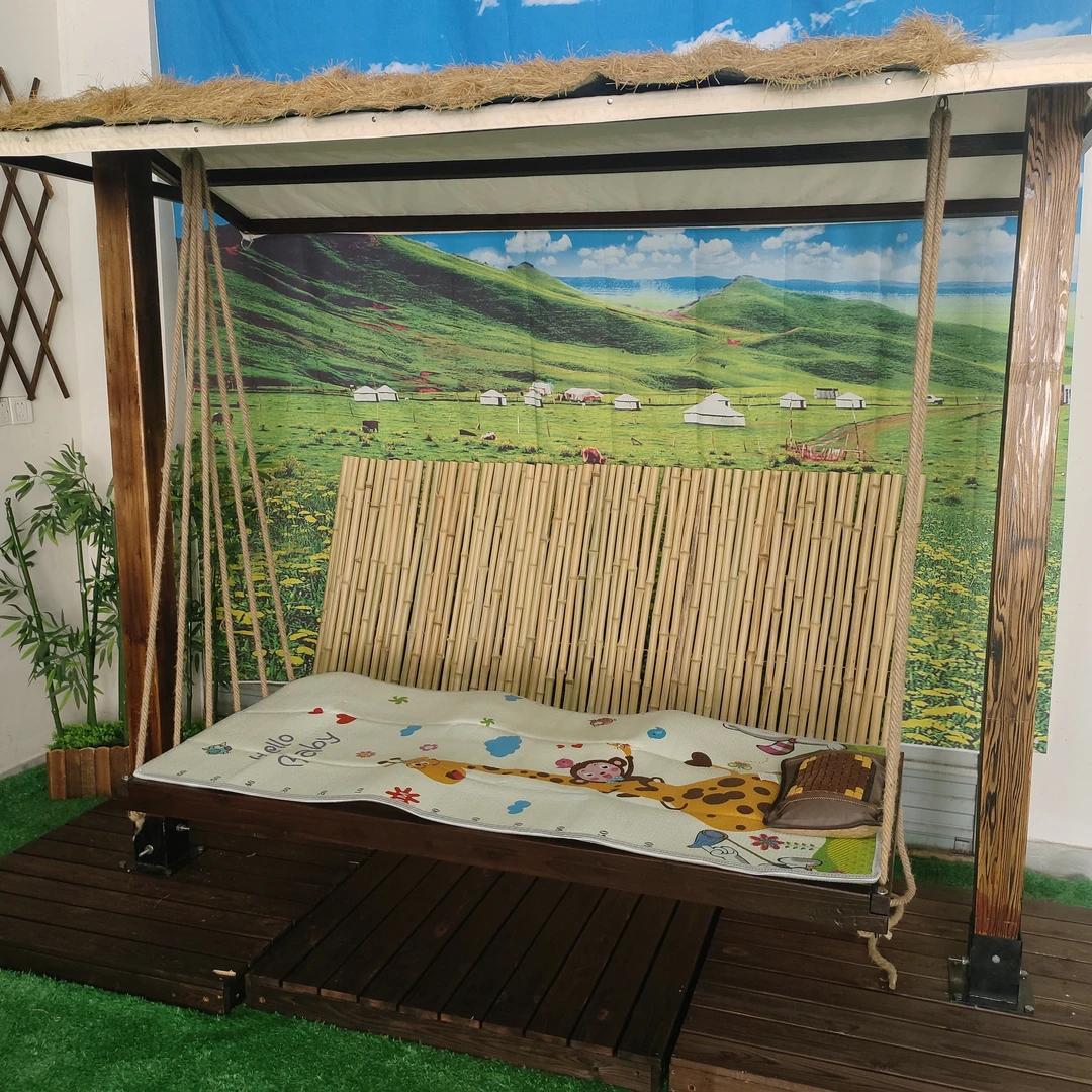 户外花园防腐木实木加粗立柱摇椅吊床荡秋千家用庭院阳台名宿露营