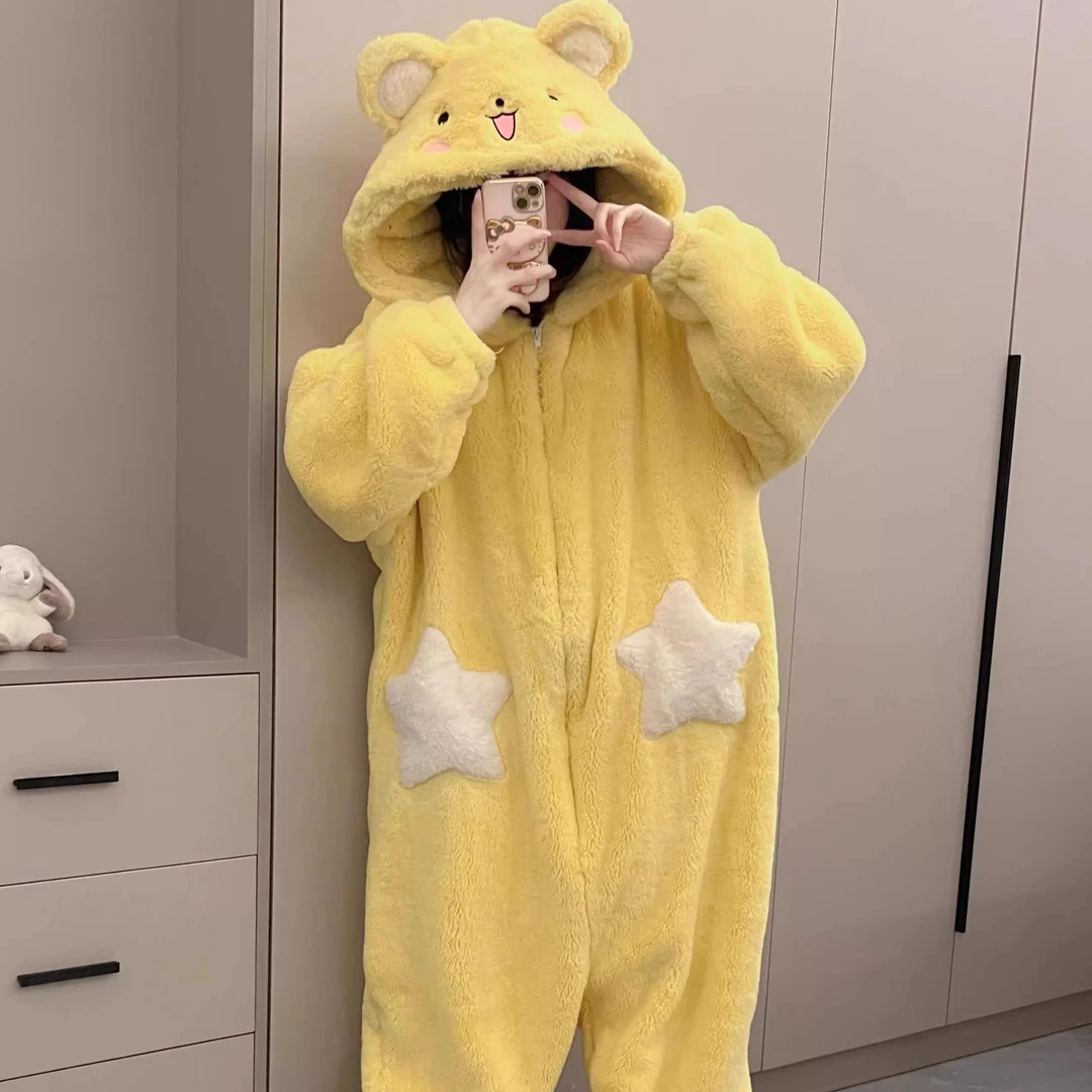 FAVMARTHA魔卡少女百变小樱睡衣女连身珊瑚绒加绒加厚冬天睡袍一