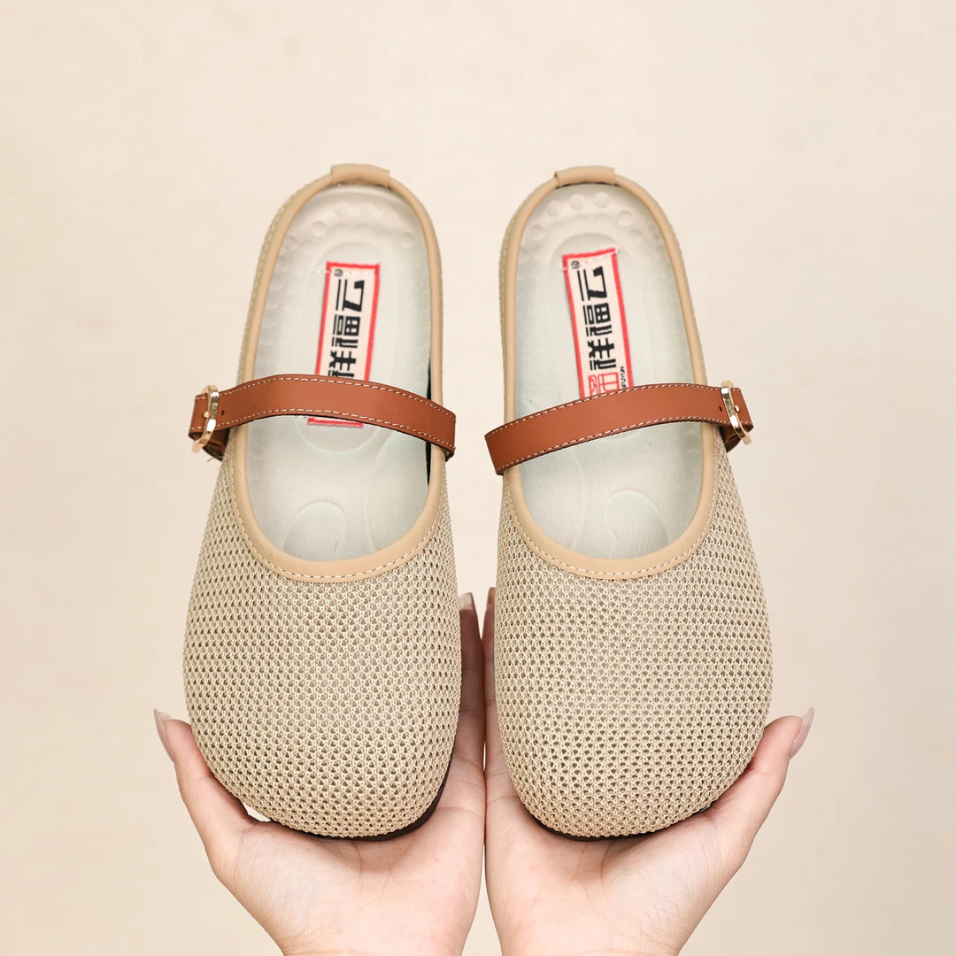 祥福云T05拖鞋夏季新款洋气老北京网面透气百搭一脚蹬防滑半拖