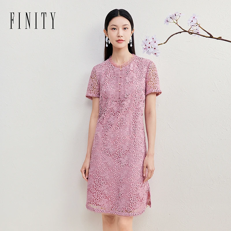 FINITY菲妮迪连衣裙印花裙子蕾丝碎花显瘦气质时尚夏季复古