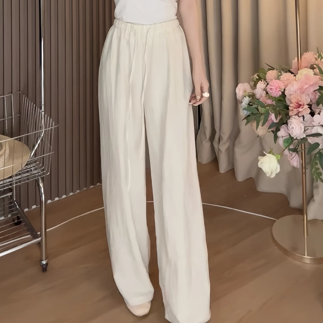 【棉麻裤】休闲夏季显瘦气质高腰直筒薄款设计感休闲裤