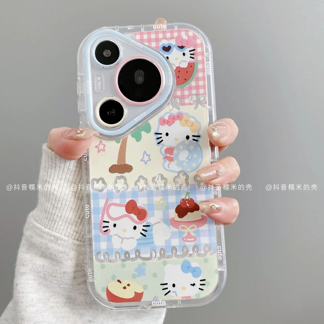 （华为p系列）泡芙羽纱适用华为pura70pro/p70/60海边凯蒂潮手机壳