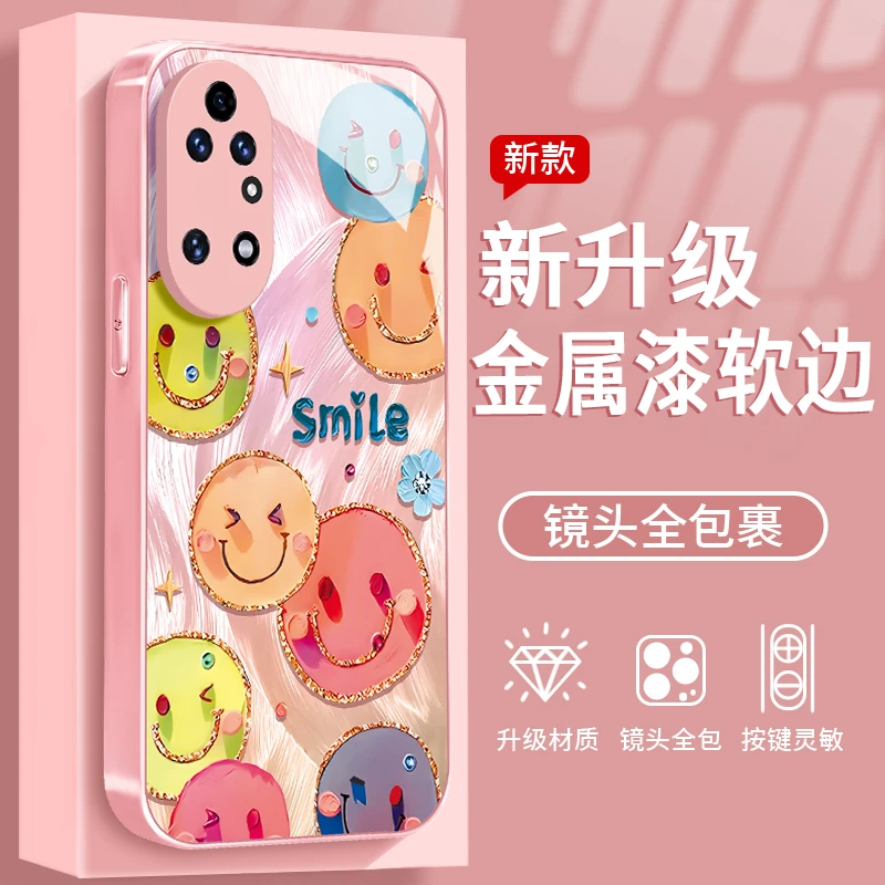 镀边笑脸适用于华为P50手机壳金属漆玻璃全包防摔高级小众女款ins
