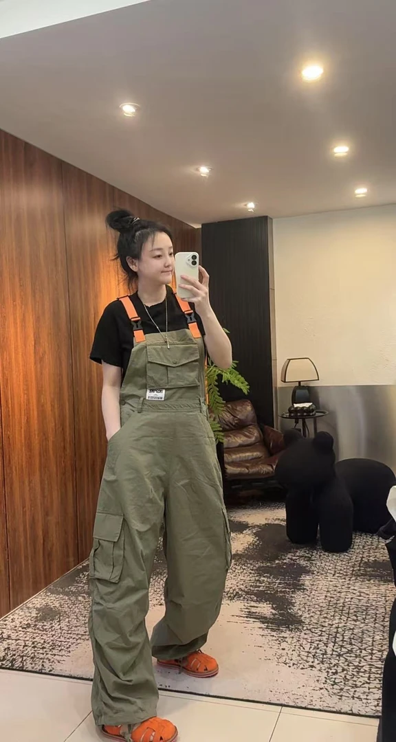 大媛家25夏【工装背带】美式复古街头宽松显瘦阔腿裤韩版百搭时尚