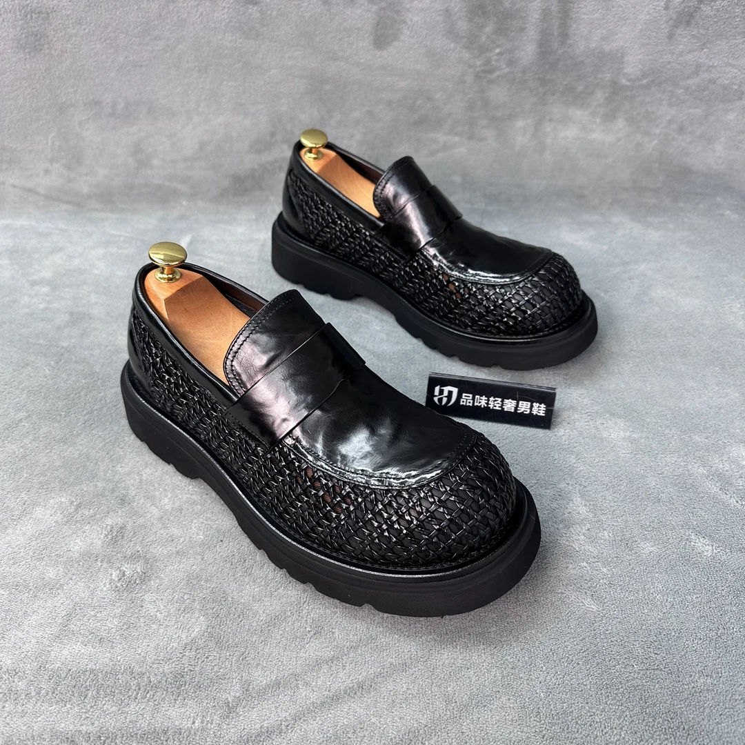 广州高端透气夏季网面商务乐福鞋男士轻奢时尚百搭真皮厚底英伦风