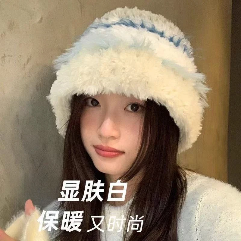 2025款毛绒绒加厚女防寒毛线帽保暖护耳显脸小大头围套头针织帽HR