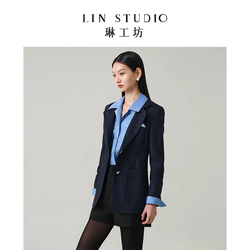 【绵羊毛 干洗】琳工坊“夜书”藏蓝色西服通勤职场干练气质唐琳设计