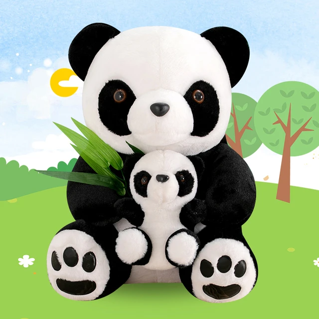 四川黑白竹叶熊猫公仔玩偶母子彷真小熊猫布娃娃毛绒玩具礼物送女