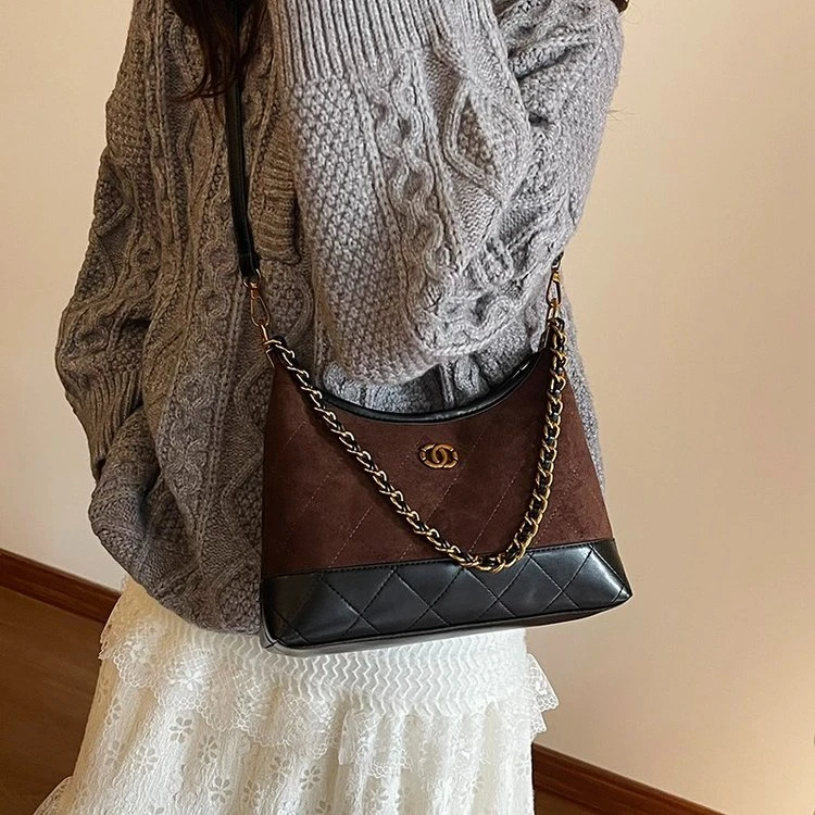 时尚撞色包包女新款法式链条单肩精致腋下包高级感手提包潮