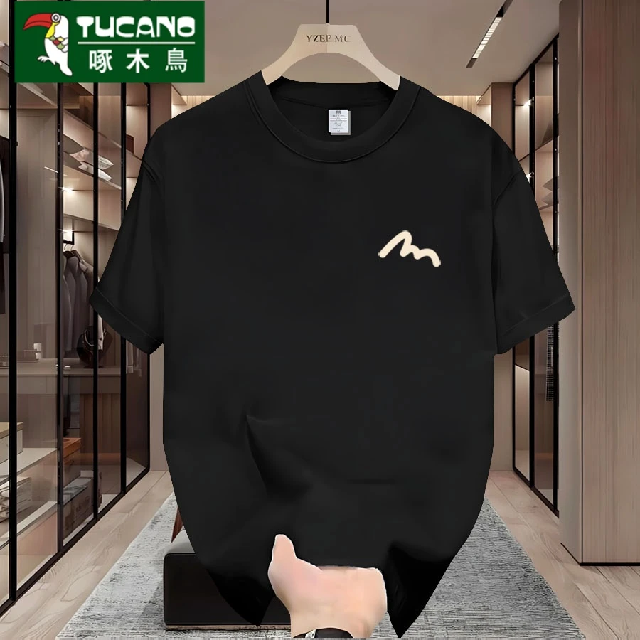 啄木鸟重磅短袖t恤男宽松夏季2025新款情侣圆领半袖上衣男士T