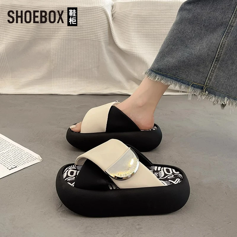 SHOEBOX鞋柜绝美厚底增高凉拖鞋女夏外穿2025新款海边沙滩鞋