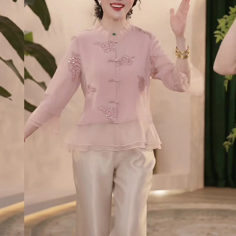 【正品有运费险】妈妈装时尚国风两件套气质中年洋气上衣裤子女春夏