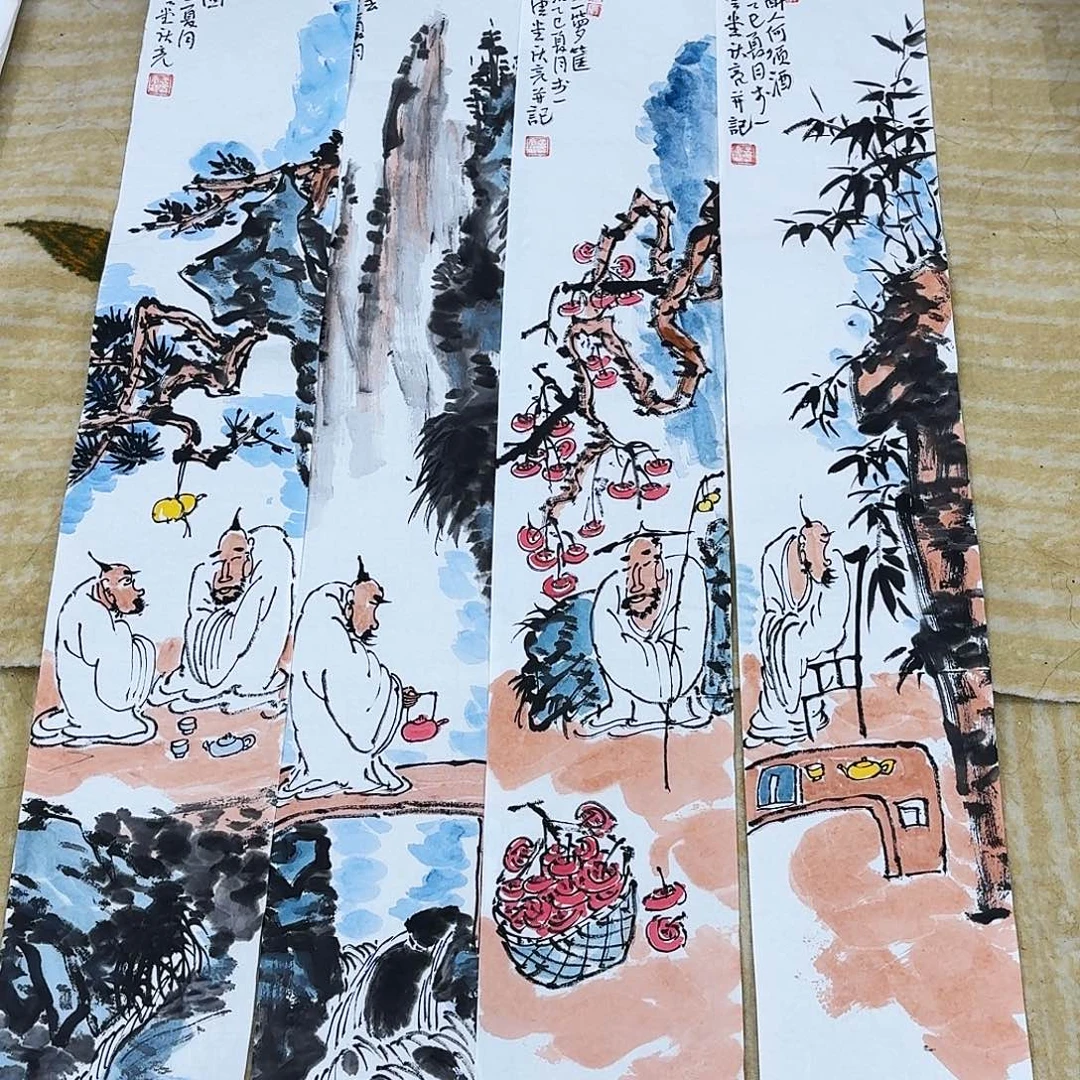 国画100.16四条手绘作品