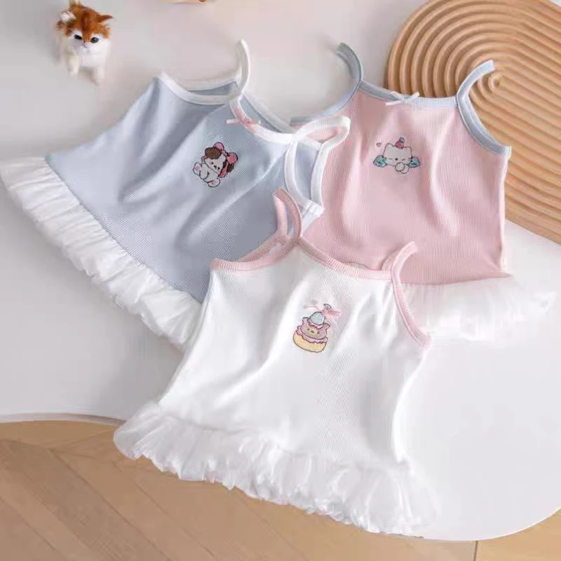 8344蝴蝶结印花吊带女童公主夏季