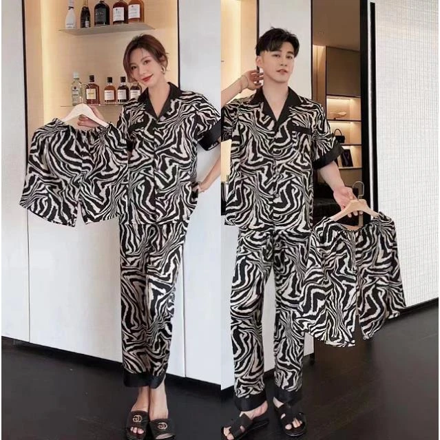 (福利必拍）斑马纹冰雪丝开衫睡衣男士女士J家居服