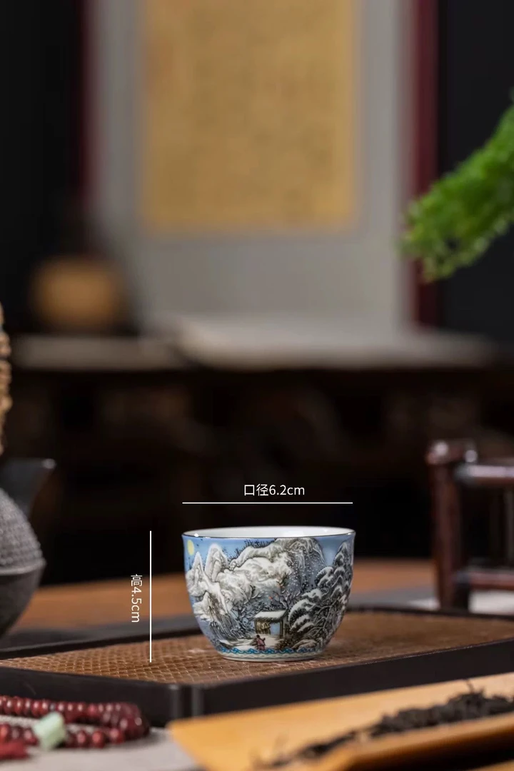 瑞雪兆丰年铜钱杯陶瓷泡茶碗喝茶高档主人杯@755