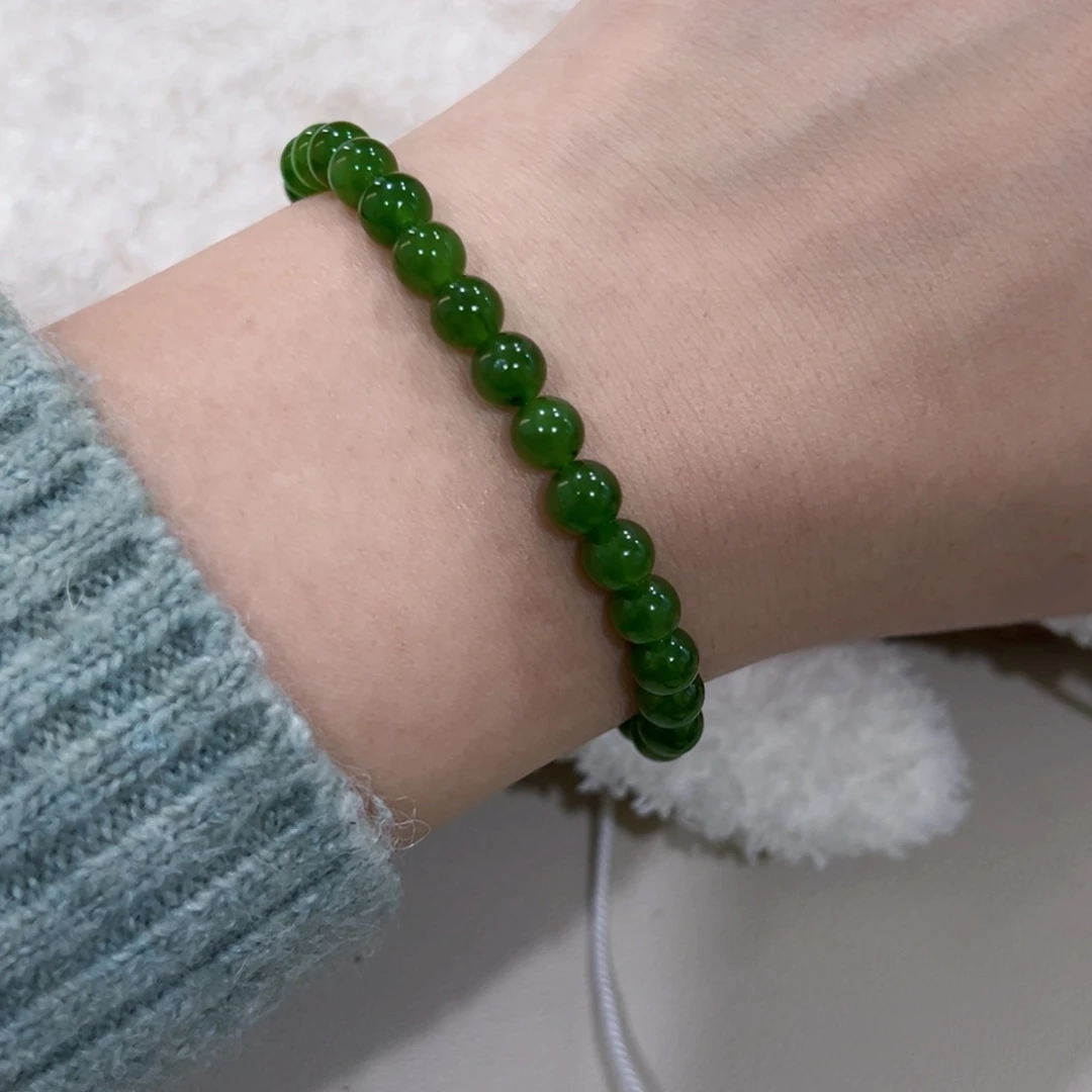 和田玉（碧玉）手链未镶嵌6m碧玉俄料