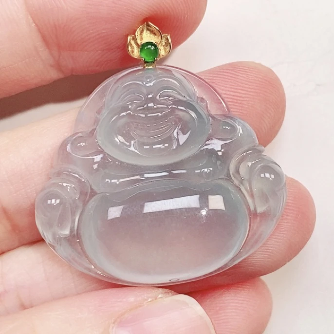 缅甸天然翡翠A货吊坠挂件冰种白冰佛公  32.8-28-6.6mm