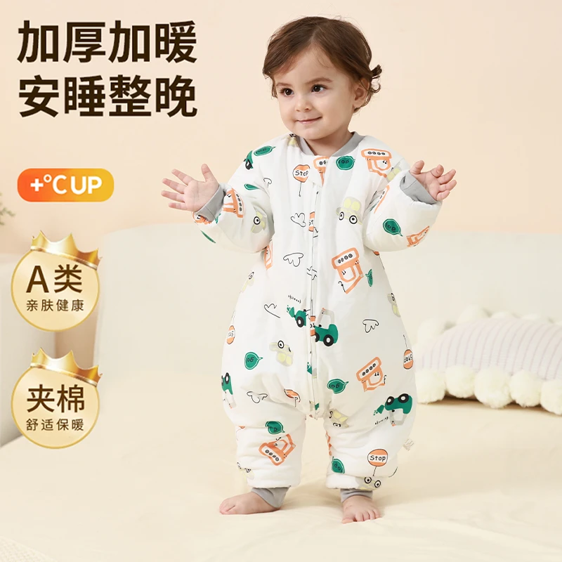 婴儿睡袋秋冬款加厚纯棉儿童防踢被神器男童保暖宝宝分腿恐龙睡袋