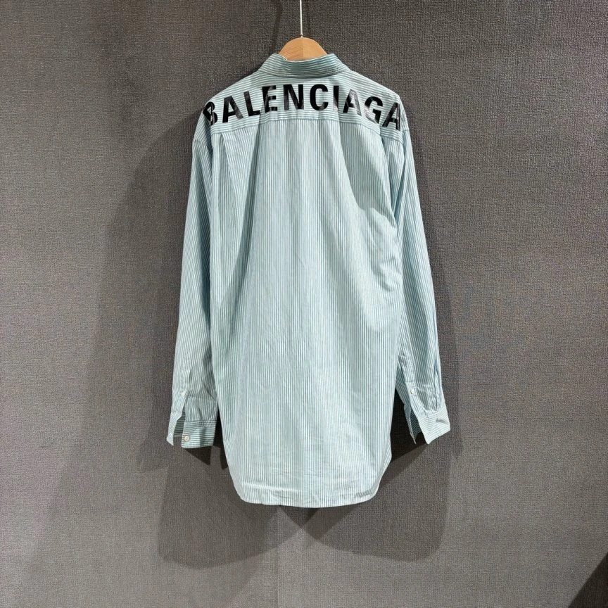 99新 Balenciaga/巴黎世家 （pm）背后印花条纹衬衫 37码/2208