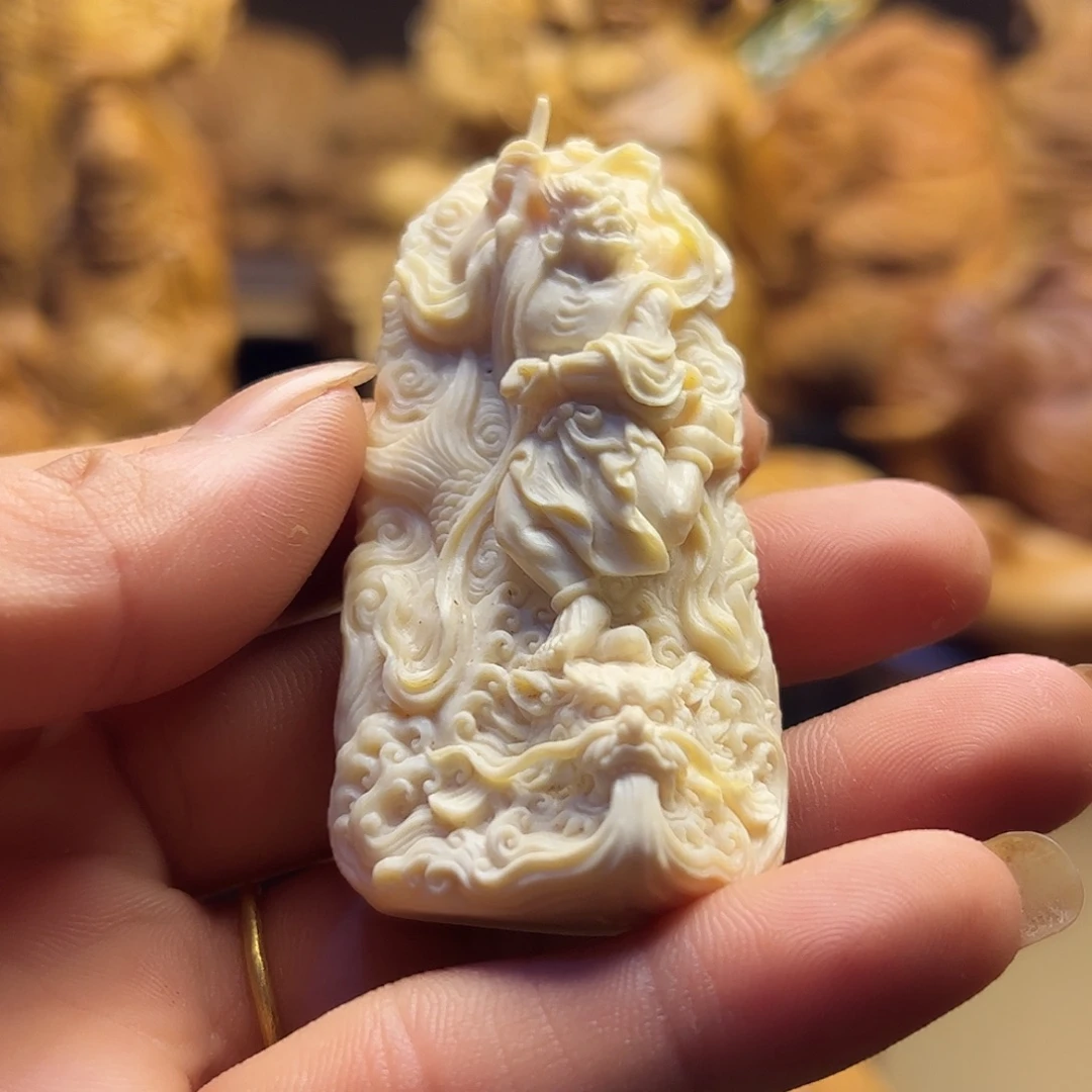 定***波檀香木猛犸牙魁星牌