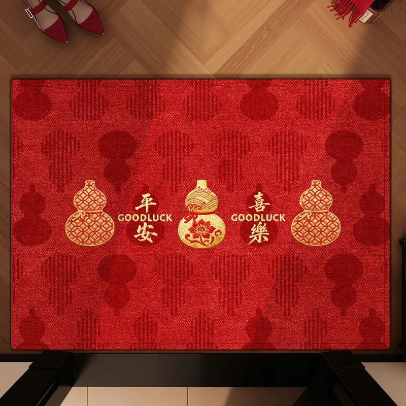 红色喜庆新年入户地垫新款进门玄关脚垫新中式地毯防滑耐脏可裁剪
