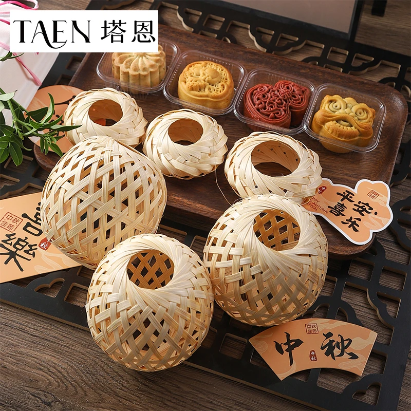 中秋节新品手工DIY竹编系列竹片编织圆灯笼平安扣鲜花束包装材料