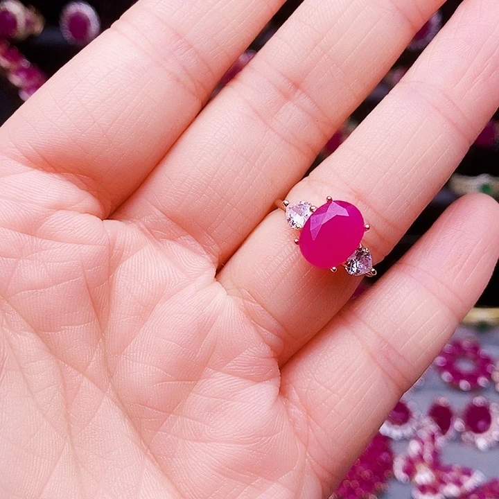 戒指红宝石银S925镶嵌