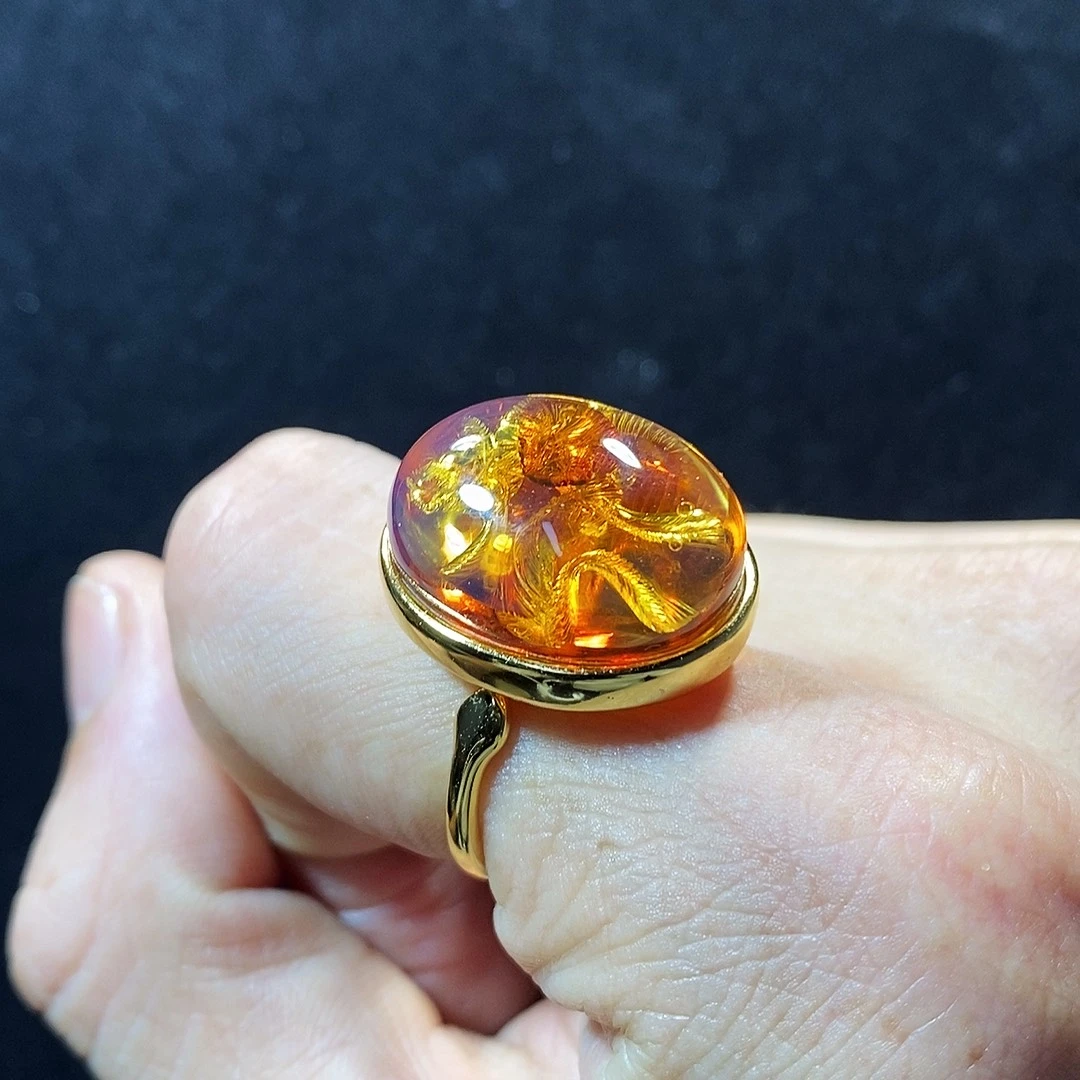 琥珀未镶嵌手链孤品红蓝珀爆花戒指