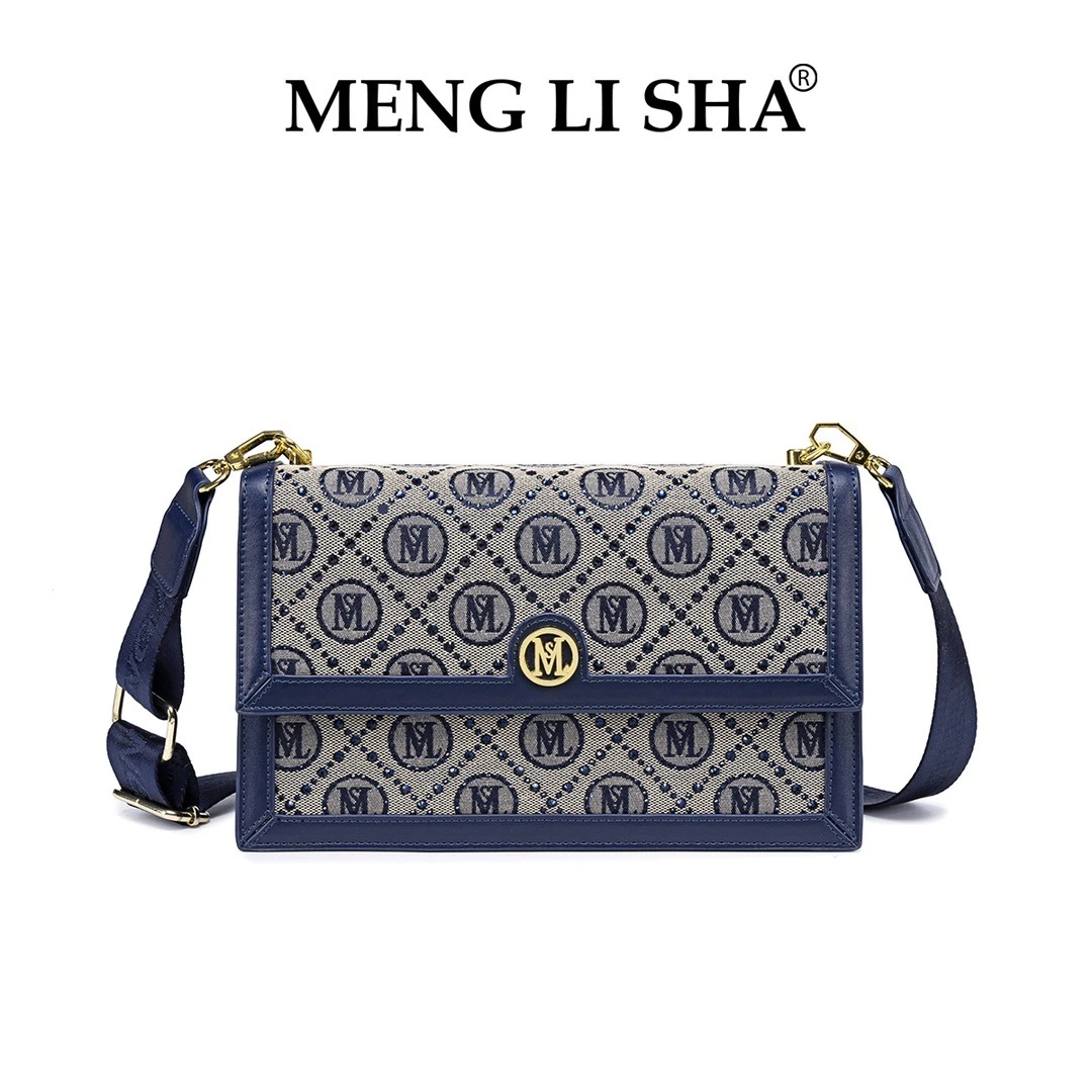 MENGLISHA梦丽莎 2025秋冬新款蓝色提花星钻时尚单间斜挎女包6030