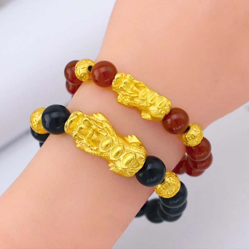 铜合金手链 金店同款情侣款招财转运三元宝貔貅手串 男女手链