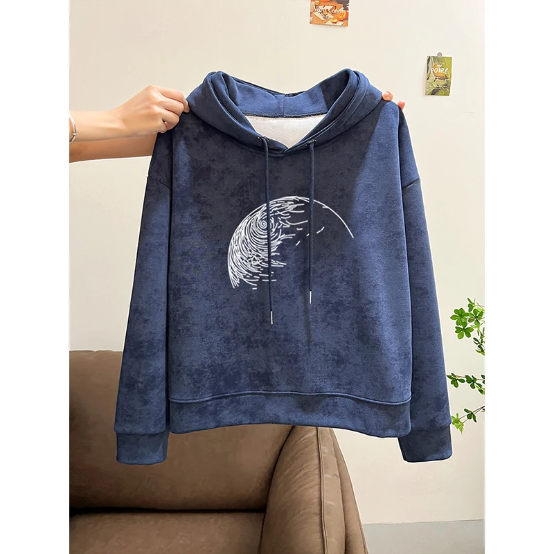 2025年秋冬新款美式复古扎染慵懒风连帽卫衣女宽松短款上衣外套潮