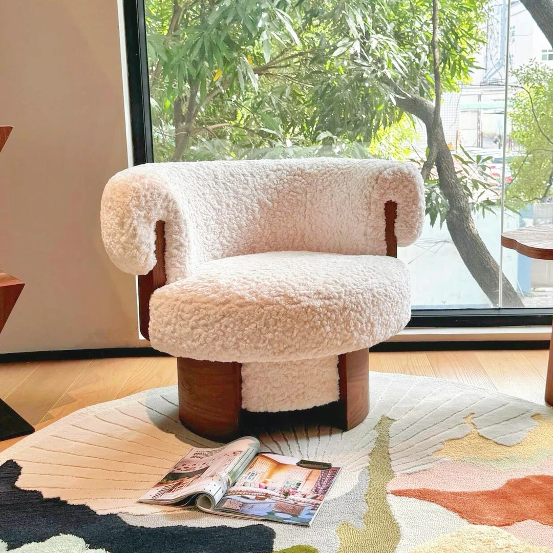 复古奶油风旋转单人沙发椅设计师极中古椅卧室休闲椅客厅懒人椅