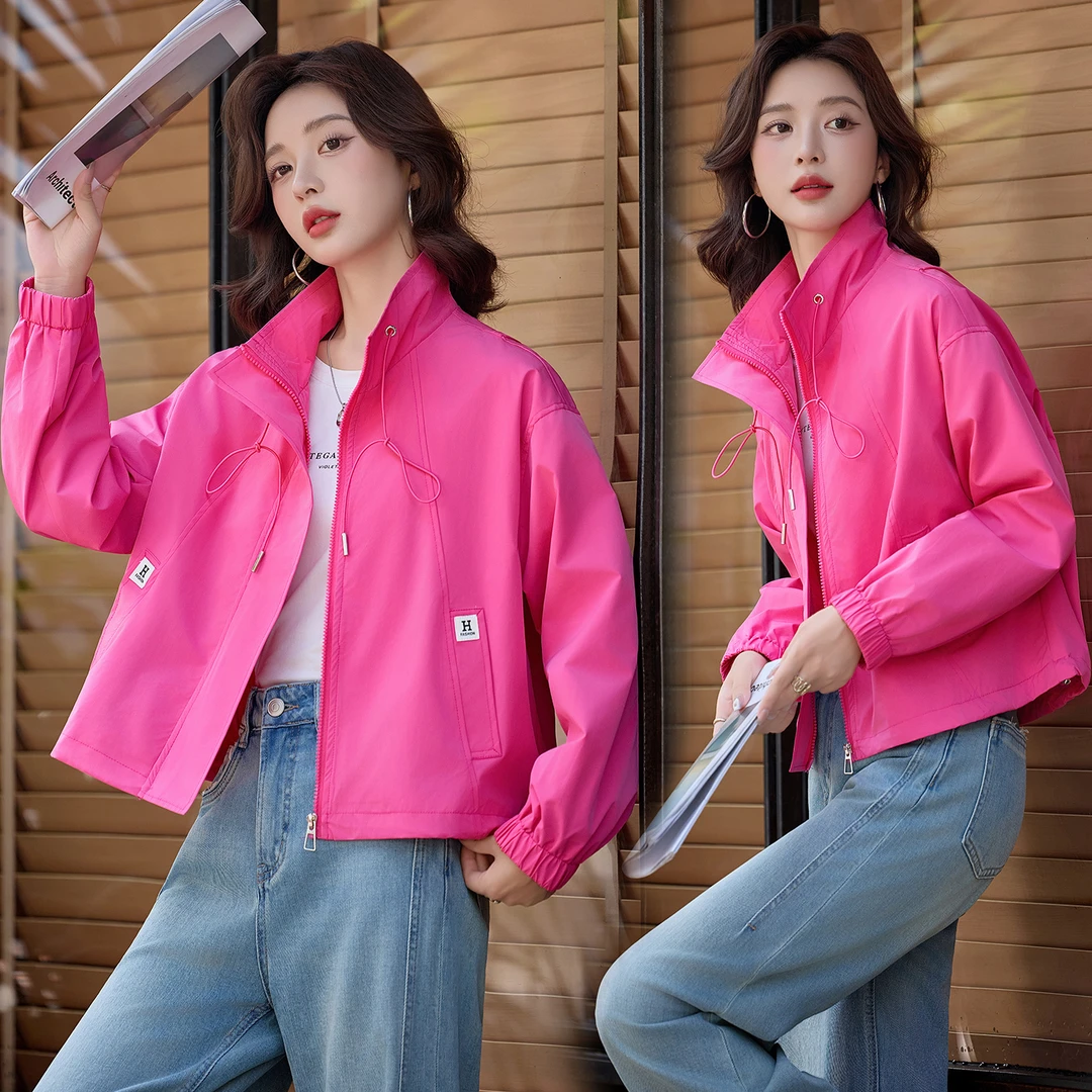 休闲时尚抽绳系带立领外套女2025年春秋新款洋气减龄宽松短款上衣