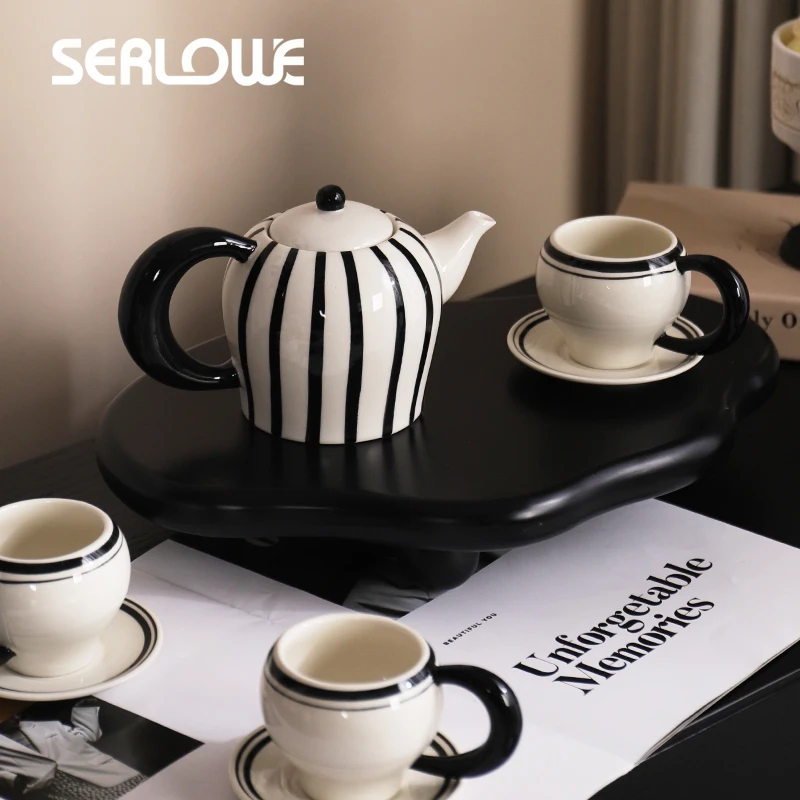 中古风斑马纹咖啡杯创意手工小众家用下午茶聚会乔迁送礼水具套装