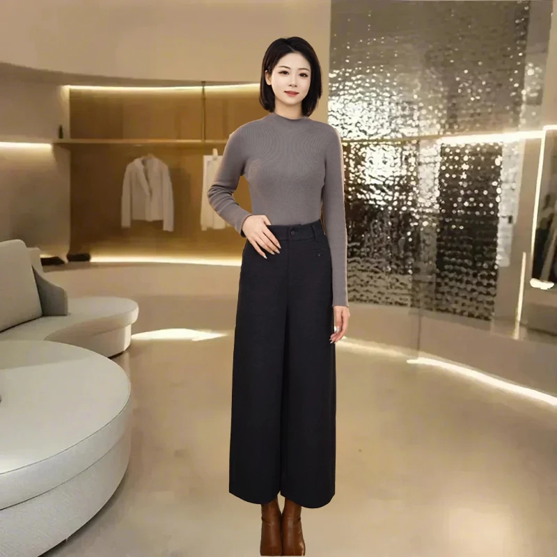 【7789】毛呢九分阔腿裤女秋冬新款直筒宽松高腰冬季休闲裤子女