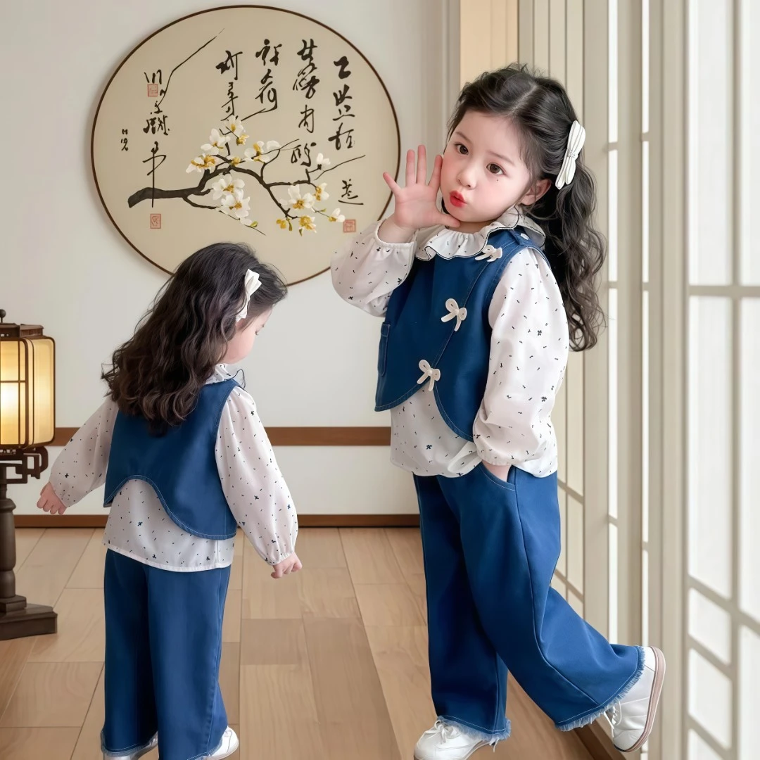 女童洋气春装套装小女孩韩版儿童春秋装女宝宝牛仔三件套时髦衣服