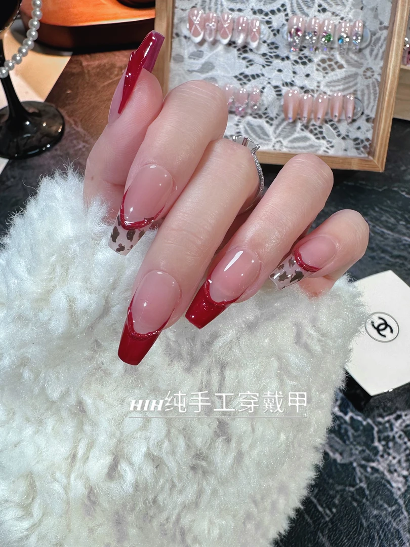 ❀港风豹纹❀纯手工穿戴甲纯欲渐变流行气质裸色冰透爆闪时尚推荐